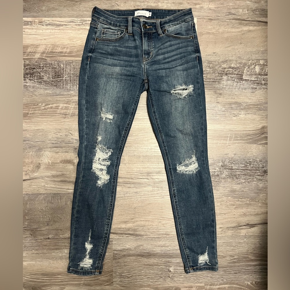 Oasis Blue Skinny Jeans with Distressed Details
